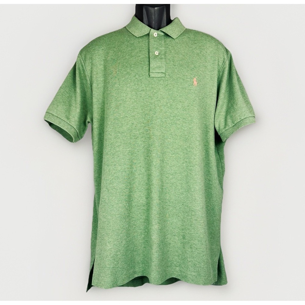 VTG 90s POLO RALPH LAUREN SHIRT L Sage Green Pink Pony Oversize Fit Short Sleeve